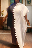 Red Colorblock Print V Neck Long Half Sleeves African Straight Loose Casual Plus Size Kaftan Maxi Velvet Dress