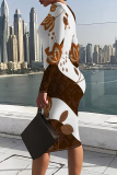 Off White Floral Print U Neck Long Sleeve Long Casual Outing Bodycon Maxi Dress
