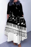 Multicolor Casual Graphics Print O Neck 3/4 Sleeve Belted Pockets Long Vacation Pleated Maxi Dresses