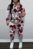 White Graphics Print Zipper Collar Long Sleeve Sweatshirt And Pants Casual Sportwear Two Pieces Jogger Sets