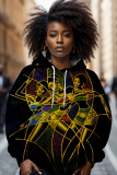 Black Gold Casual Figure Print Long Sleeve Fall Winter Hooded Sweatshirt