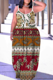 Purple Graphics Print Sleeveless Backless Spaghetti Strap Floor Length Vacation Baggy Sundress Slip Maxi Dress