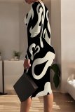 Off White Floral Print U Neck Long Sleeve Long Casual Outing Bodycon Maxi Dress