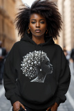 Black Gold Casual Figure Print Long Sleeve Fall Winter Hooded Sweatshirt