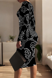 Off White Floral Print U Neck Long Sleeve Long Casual Outing Bodycon Maxi Dress