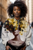 Black Gold Casual Figure Print Long Sleeve Fall Winter Hooded Sweatshirt