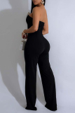 Black White Backless Strapless Sleeveless Straight Leg Formal Office Lady Bodycon Tube Tops Jumpsuits