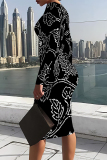 Off White Floral Print U Neck Long Sleeve Long Casual Outing Bodycon Maxi Dress