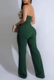 Red Sleeveless Backless Strapless Hollow Out Formal Office Lady Bodycon Tube Tops Jumpsuits