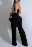 Red Sleeveless Backless Strapless Hollow Out Formal Office Lady Bodycon Tube Tops Jumpsuits