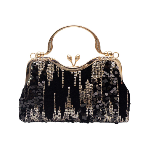 Black Prom Sequined Flower Hardware Flannel Velvet Handbags