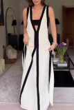 White V Neck Sleeveless Stringy Selvedge Casual Loose Vacation Maxi Tank Dresses