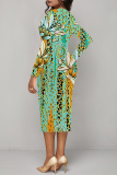Yellow Floral Print V Neck Long Sleeve Casual Outing Ruched Bodycon Maxi Dresses