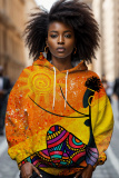 Black Gold Casual Figure Print Long Sleeve Fall Winter Hooded Sweatshirt