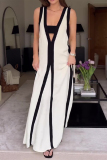White V Neck Sleeveless Stringy Selvedge Casual Loose Vacation Maxi Tank Dresses