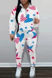 White Graphics Print Zipper Collar Long Sleeve Sweatshirt And Pants Casual Sportwear Two Pieces Jogger Sets