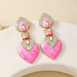 Black Rhinestone Decor Love Heart Diamond Earrings