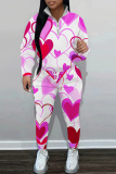 White Graphics Print Zipper Collar Long Sleeve Sweatshirt And Pants Casual Sportwear Two Pieces Jogger Sets