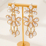 White Party Evening Pearls Decor Flowers Earrings
