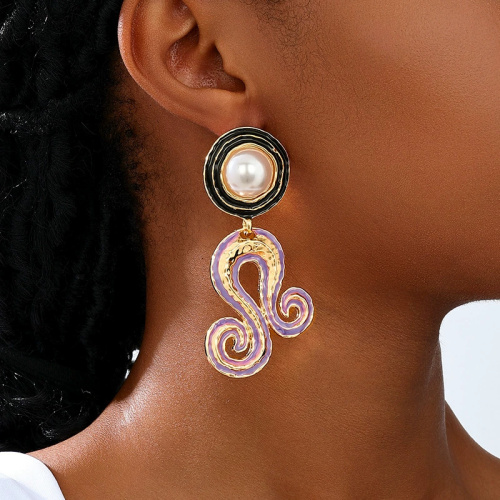 Purple Pearls Decor Sea Life Octopus Pendant Earrings