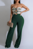 Red Sleeveless Backless Strapless Hollow Out Formal Office Lady Bodycon Tube Tops Jumpsuits