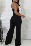 Black White Backless Strapless Sleeveless Straight Leg Formal Office Lady Bodycon Tube Tops Jumpsuits