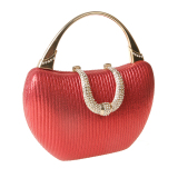Red Prom Rhinestone Ribbed Handbag