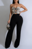 Red Sleeveless Backless Strapless Hollow Out Formal Office Lady Bodycon Tube Tops Jumpsuits