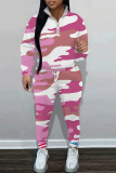 White Graphics Print Zipper Collar Long Sleeve Sweatshirt And Pants Casual Sportwear Two Pieces Jogger Sets