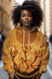 Black Gold Casual Figure Print Long Sleeve Fall Winter Hooded Sweatshirt