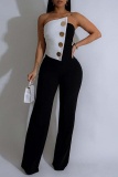 Black White Backless Strapless Sleeveless Straight Leg Formal Office Lady Bodycon Tube Tops Jumpsuits