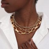 Glod Hip Hop Metal Three-Layer Chain Necklace