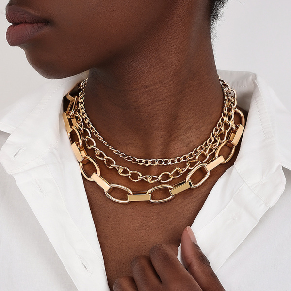 Glod Hip Hop Metal Three-Layer Chain Necklace