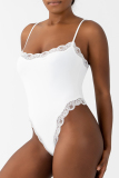 Black Sportswear Spaghetti Strap Lace Skinny Bodysuits