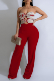 Red Sleeveless Backless Strapless Hollow Out Formal Office Lady Bodycon Tube Tops Jumpsuits