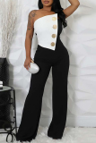 Black White Backless Strapless Sleeveless Straight Leg Formal Office Lady Bodycon Tube Tops Jumpsuits