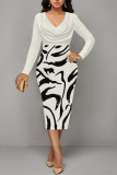 Yellow Floral Print V Neck Long Sleeve Casual Outing Ruched Bodycon Maxi Dresses