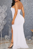 Dark Green Bow Decor Strapless Side Slit  Formal Evening Party Prom Wedding Tube Maxi Dresses