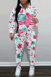 White Graphics Print Zipper Collar Long Sleeve Sweatshirt And Pants Casual Sportwear Two Pieces Jogger Sets