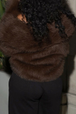 Dark Brown Cardigan Collar Long Sleeve Casual Mink Plush Thick Coat