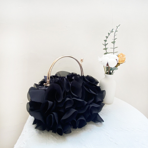 Prom French Chiffon Flower Shape Satin Handbag Prom French Chiffon Flower Shape Satin Handbag