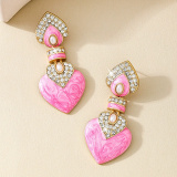 Black Rhinestone Decor Love Heart Diamond Earrings