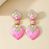 Black Rhinestone Decor Love Heart Diamond Earrings
