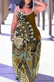 Purple Graphics Print Sleeveless Backless Spaghetti Strap Floor Length Vacation Baggy Sundress Slip Maxi Dress