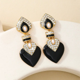 Black Rhinestone Decor Love Heart Diamond Earrings