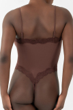 Black Sportswear Spaghetti Strap Lace Skinny Bodysuits