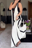 White V Neck Sleeveless Stringy Selvedge Casual Loose Vacation Maxi Tank Dresses