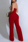 Red Sleeveless Backless Strapless Hollow Out Formal Office Lady Bodycon Tube Tops Jumpsuits