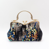 Black Prom Sequined Flower Hardware Flannel Velvet Handbags