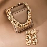 Gold Linked Circle Choker Chains Necklace And Earrings Two Piece Set